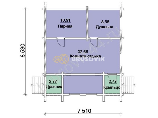 Проект №6 баня из бруса 8,5х7,5
