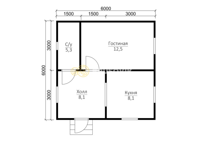 Проект №90 дома из бруса 6х6