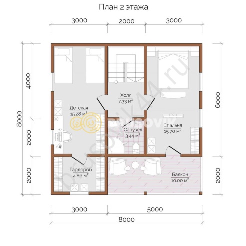 Проект №69 дома из бруса 8х8