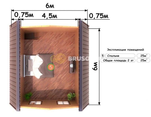 Проект №77 дома из бруса 6х6