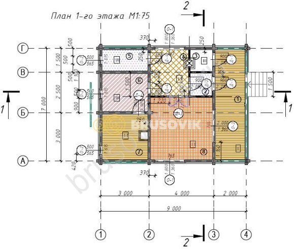 Проект №1 баня из бруса 7х9