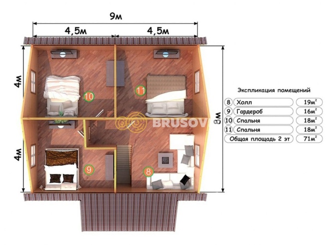 Проект №79 дома из бруса 9х10