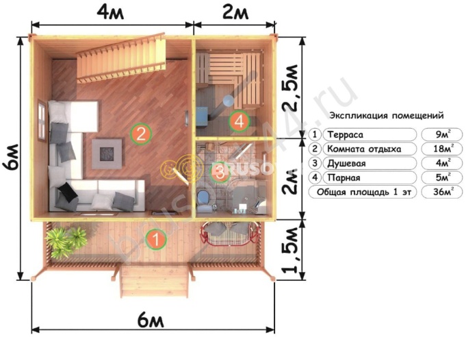 Проект №14 баня из бруса 6х6
