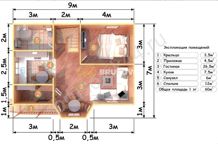 Проект №70 дома из бруса 7х9