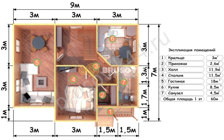Проект №73 дома из бруса 7х9