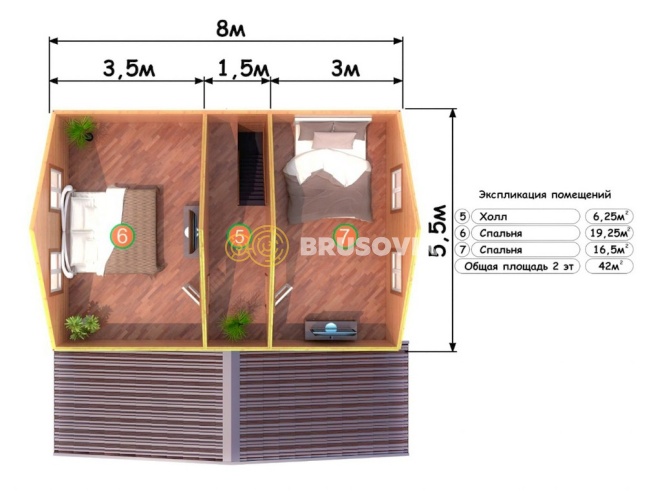 Проект №80 дома из бруса 8х8