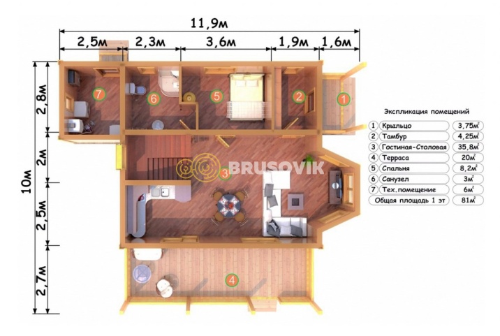 Проект №83 дома из бруса 10х12