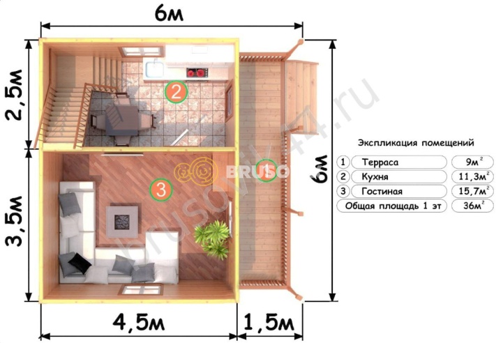 Проект №72 дома из бруса 6х6