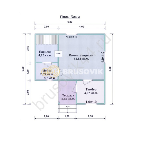 Проект №12 баня из бруса 6х6