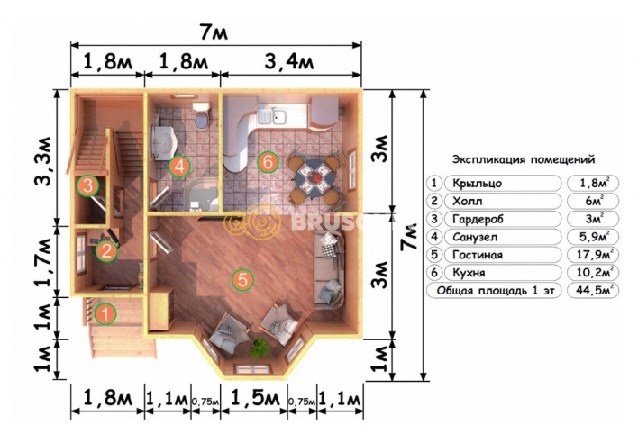 Проект №82 дома из бруса 7х7