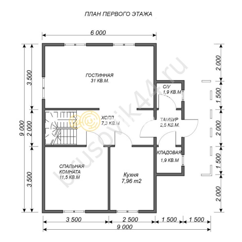 Проект №64 дома из бруса 9х9