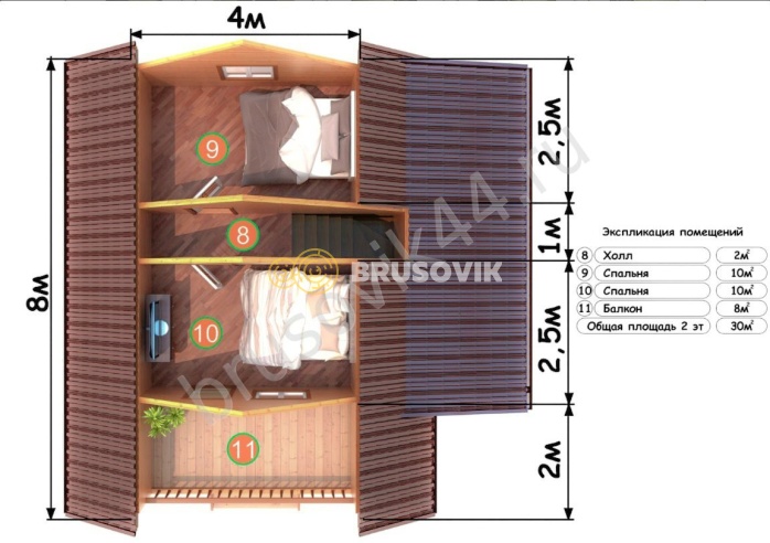 Проект №71 дома из бруса 8х8