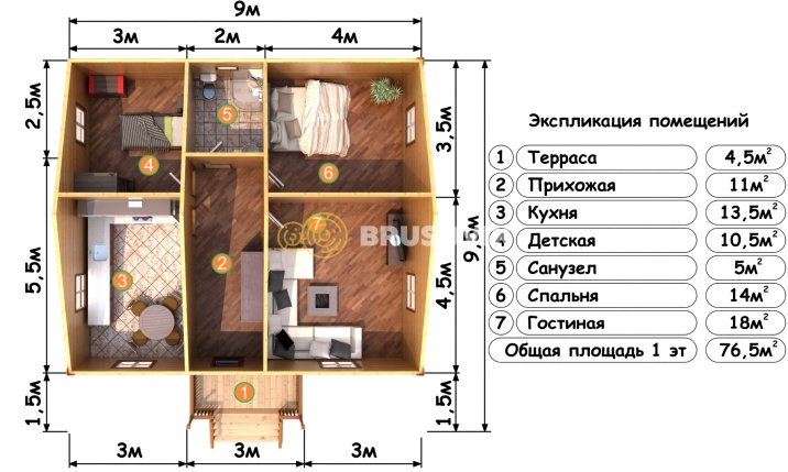 Проект №94 дома из бруса 8х9