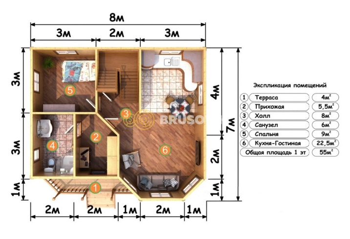 Проект №84 дома из бруса 7х8