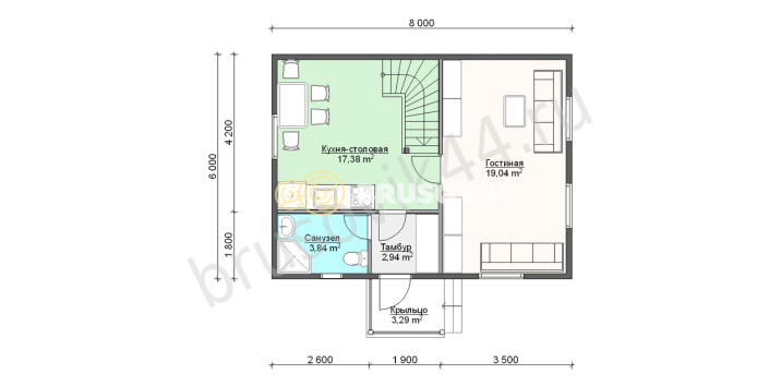 Проект №34 дома из бруса 6х8