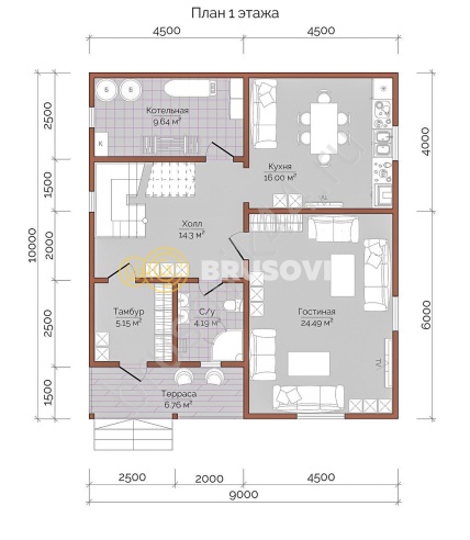 Проект №68 дома из бруса 10х9