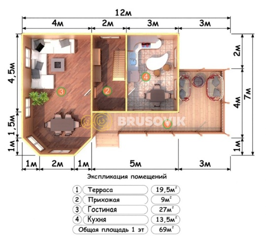 Проект №78 дома из бруса 7х9