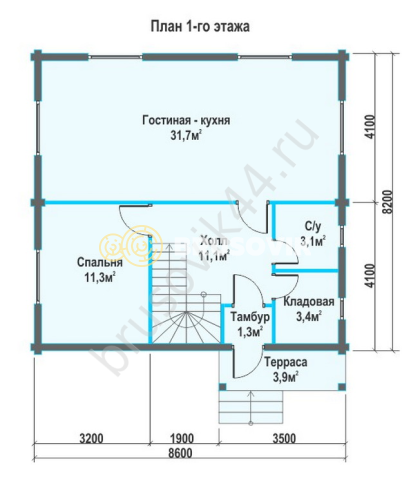 Проект №21 дома из бруса 8,6х8,2