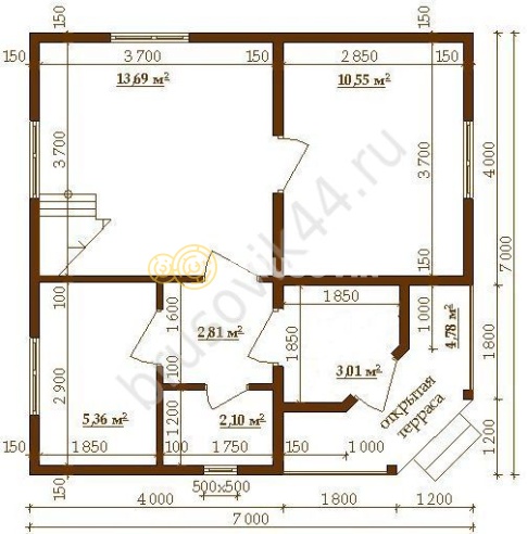 Проект №49 дома из бруса 7x7