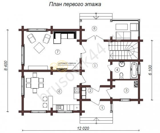 Проект №40 дома из бруса 8,4х12,02