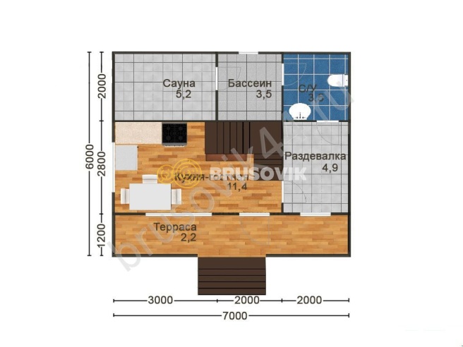Проект №29 дома-бани из бруса 6х7