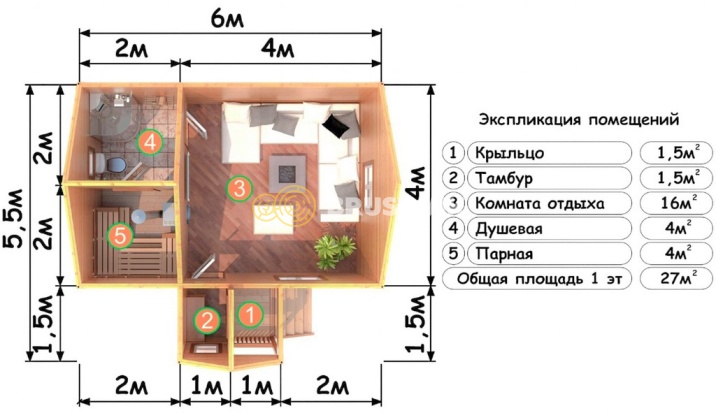 Проект №20 баня из бруса 6х5,5