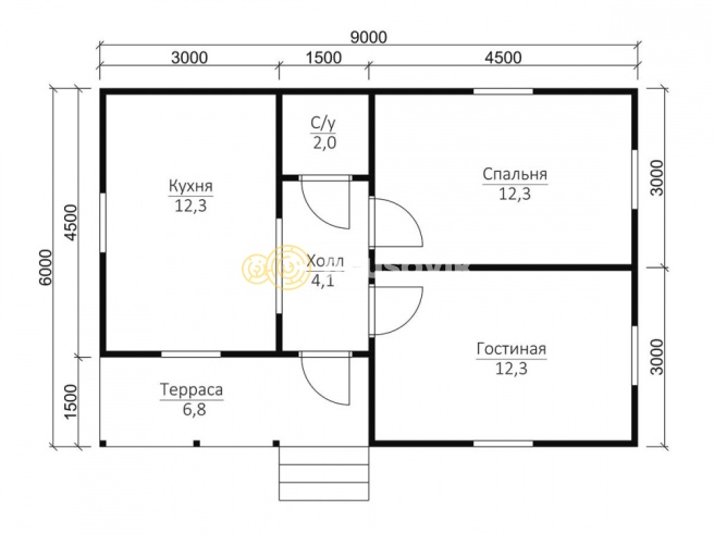 Проект №87 дома из бруса 6х9