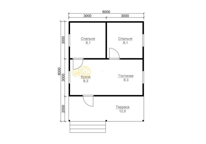 Проект №86 дома из бруса 6х8