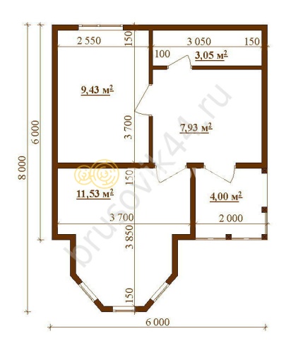 Проект №47 дома из бруса 6x8