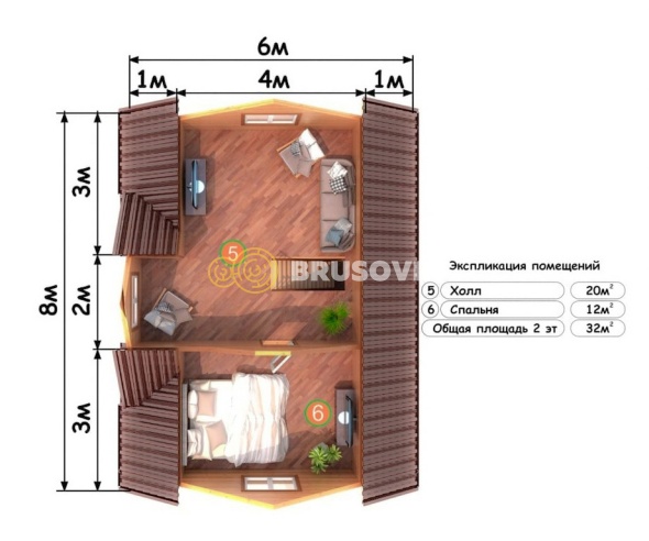 Проект №81 дома из бруса 6х8