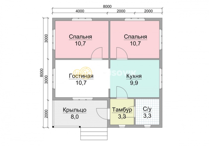 Проект №91 дома из бруса 8х8
