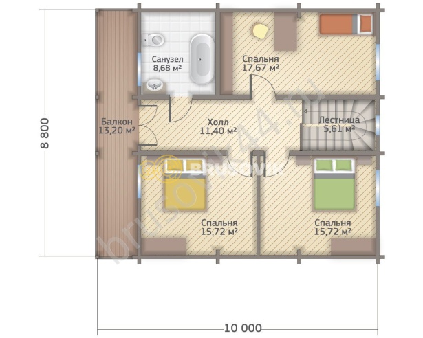 Проект №53 дома из бруса 8,8x10