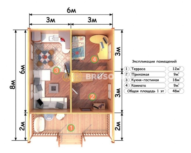 Проект №81 дома из бруса 6х8