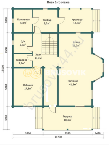 Проект №51 дома из бруса 15,6х11,7