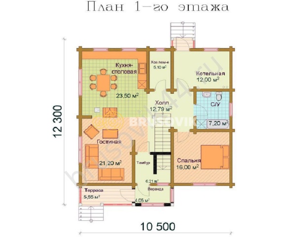 Проект №57 дома из бруса 10,5х12,5