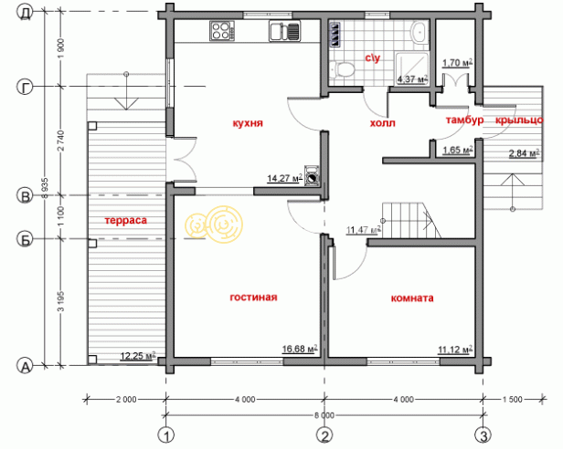 Проект №50 дома из бруса 8x9