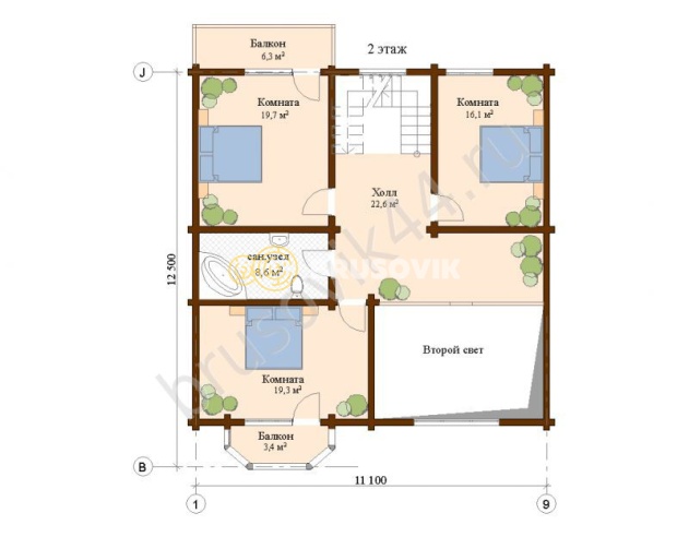 Проект №44 дома из бруса 12,5x13,95