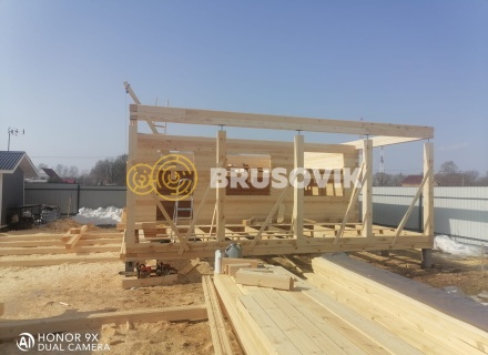 Полутораэтажный дом 7х10 м. с террасой из профилированного бруса 145х145 мм. по индивидуальному проекту в д. Максимиха, Домодедовский район, Московская область