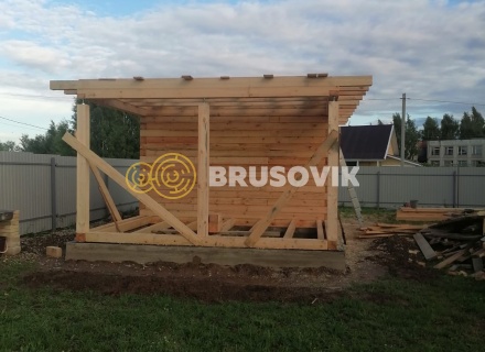 Баня 4,5х4,5 м с террасой 3х4,5 м из обрезного бруса 150х150 мм по индивидуальному проекту в д. Зарубино, Костромской район