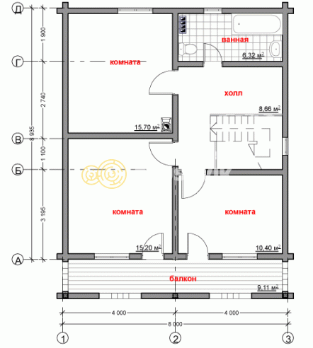 Проект №50 дома из бруса 8x9