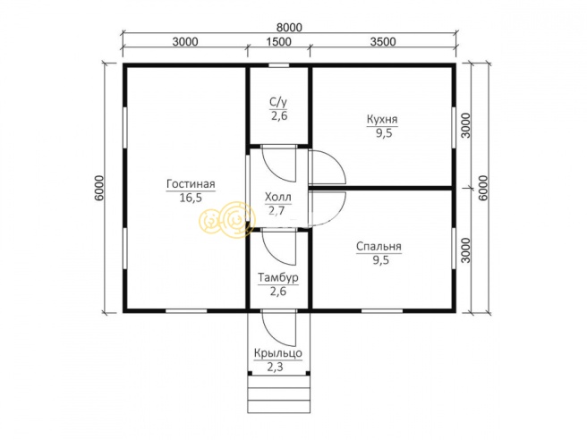 Проект №88 дома из бруса 6х8