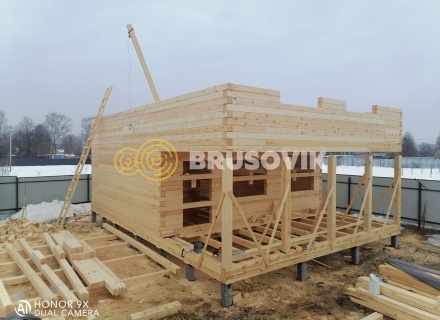 Полутораэтажный дом 7х10 м. с террасой из профилированного бруса 145х145 мм. по индивидуальному проекту в д. Максимиха, Домодедовский район, Московская область