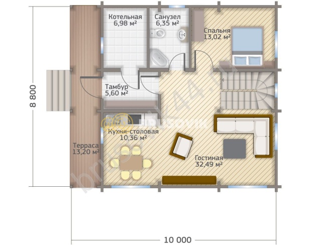 Проект №53 дома из бруса 8,8x10