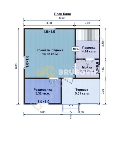 Проект №13 баня из бруса 6х6