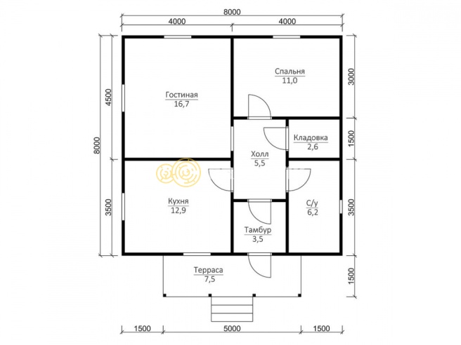 Проект №89 дома из бруса 8х8