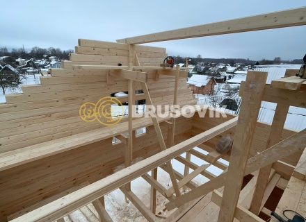 Полутораэтажный дом 6х8м с террасой из профилированного бруса 145х145мм по индивидуальному проекту в СТ Виктория, г. Кострома