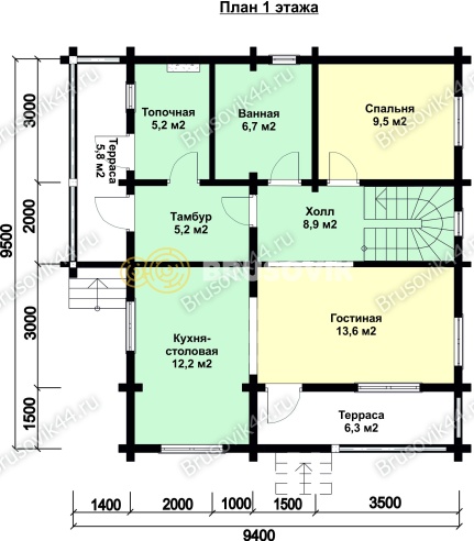 Проект №1 дома из бруса 9,4х9,5