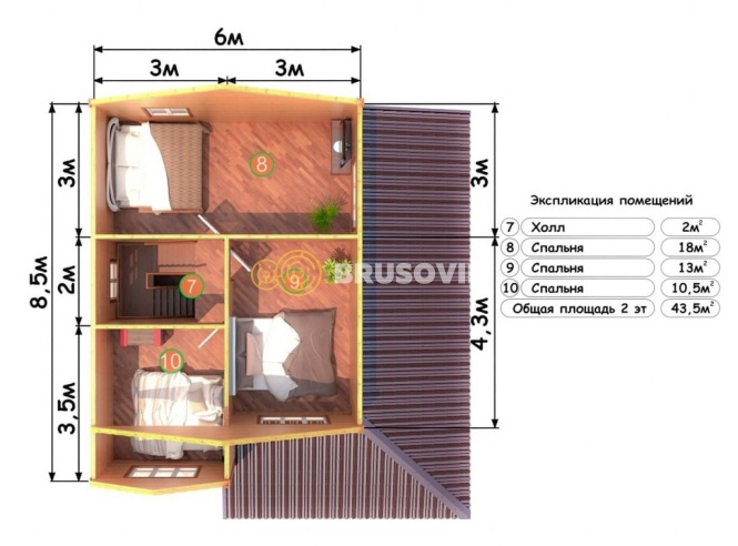 Проект №76 дома из бруса 8,5х8,5