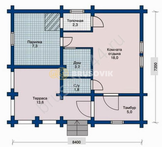 Проект №5 баня из бруса 7,2х8,4