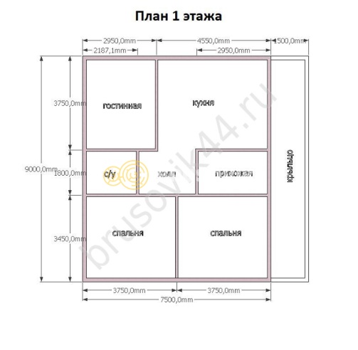 Проект №61 дома из бруса 9х9